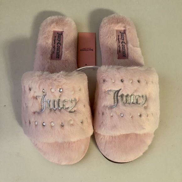 JUICY COUTURE Ladies Slippers Size XL Q-Blush Pink Gyanna Pearl & Crystal - Picture 1 of 8